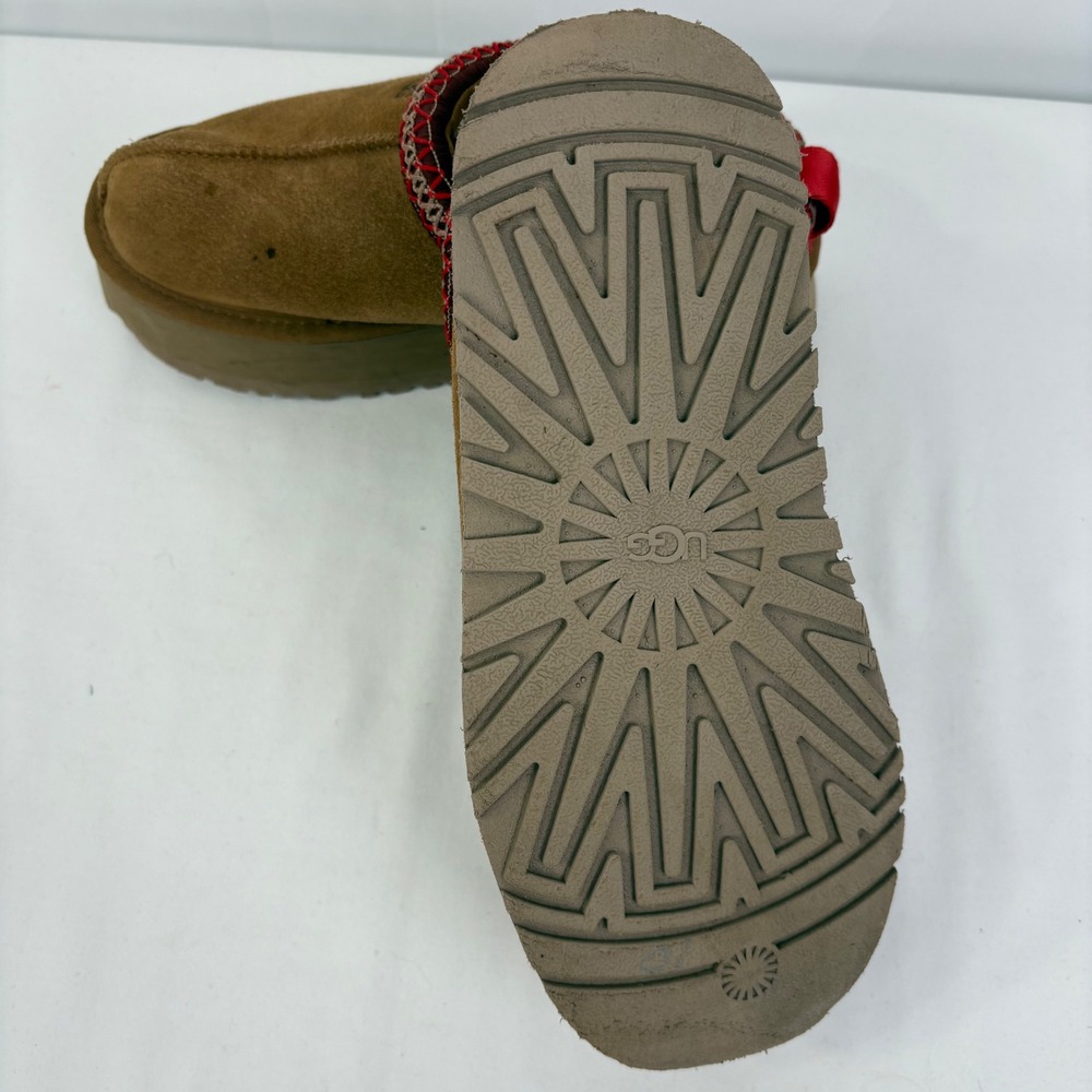 UGG Women's Tazz Suede Platform Slippers Clogs Chestnut Sheepskin Size 6 - Picture 11 of 12